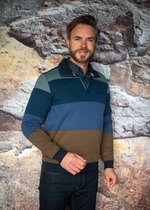 GCM trui gestreept groen/blauw/camel met rits - maat XL
