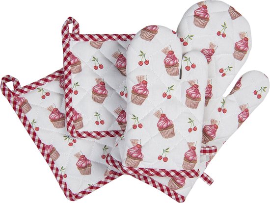 Clayre & Eef Manique 20x20 cm Rouge Blanc Coton Cupcakes