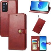 Voor OPPO Reno6 Pro Effen Kleur Lederen Gesp Telefoon Case met Lanyard & Fotolijst & Kaartsleuf & Portemonnee & Stand Functie (Rood)
