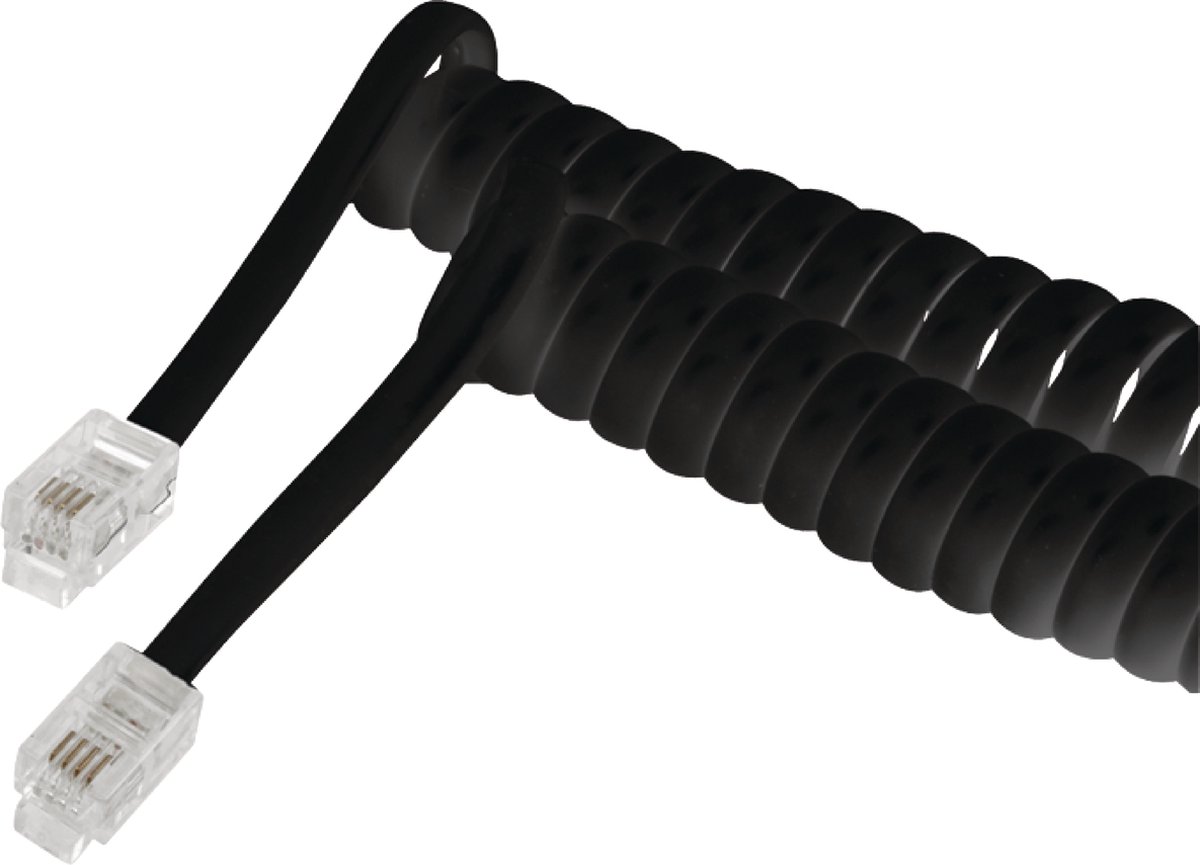 Telefoon spiraalkabel RJ10 - RJ10 / zwart - 7 meter