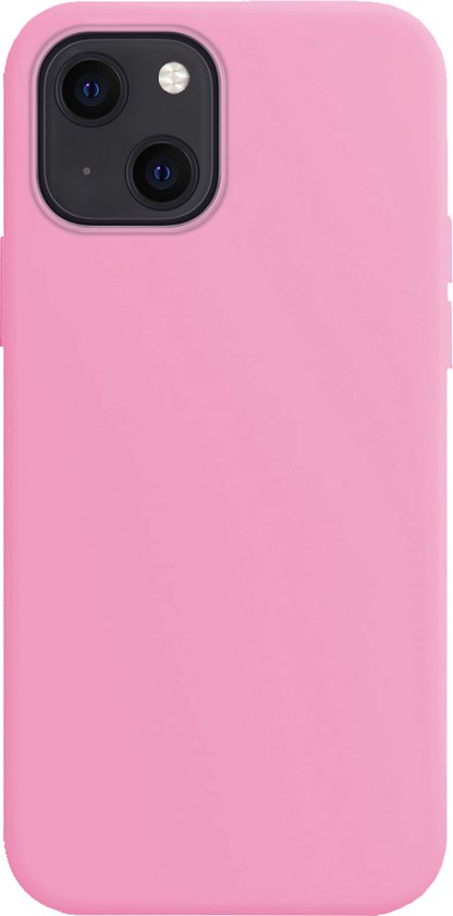 Coque de téléphone rose clair pour iPhone 14 avec trou pour appareil photo.
