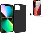 iPhone 14 Plus Hoesje - iPhone 14 Plus Screenprotector - Siliconen - iPhone 14 Plus Hoes Zwart Case + Tempered Glass