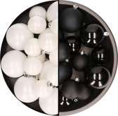 Décorations de Noël de Noël boules de Noël en plastique mélange de couleurs noir/blanc 6-8-10 cm paquet de 44x pièces