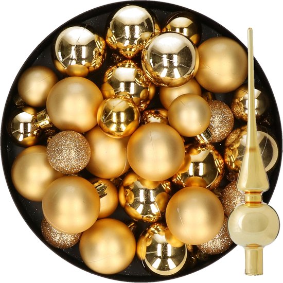 Kerstversiering kunststof kerstballen met glazen piek goud 6-8-10 cm pakket  van 49x... | bol.com