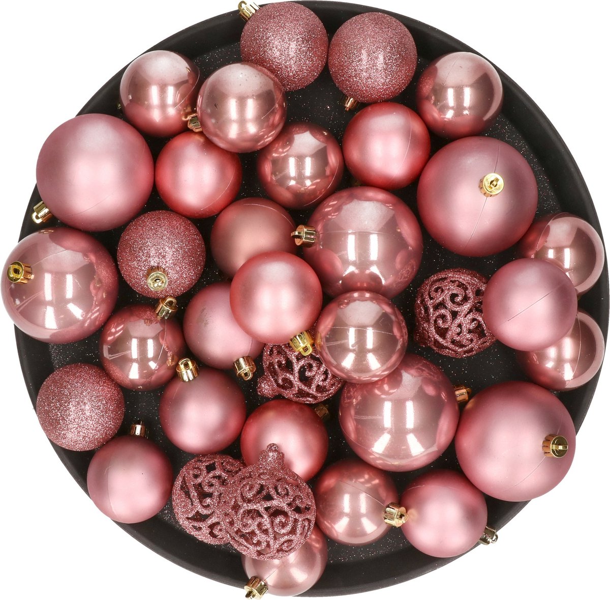 Kerstversiering kunststof kerstballen oud roze 6-8-10 cm pakket van 59x stuks - Kerstboomversiering