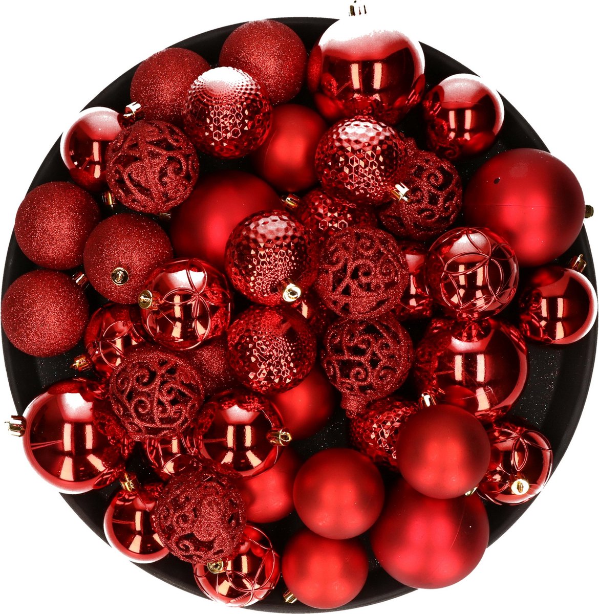 Kerstversiering kunststof kerstballen rood 6-8-10 cm pakket van 36x stuks - Kerstboomversiering