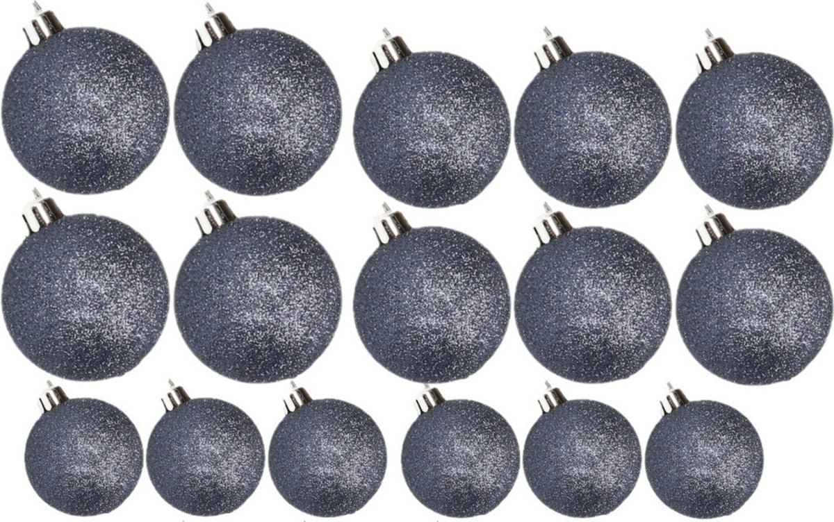 Kerstversiering set glitter kerstballen in het donkerblauw 6 - 8 - 10 cm pakket - 50x stuks