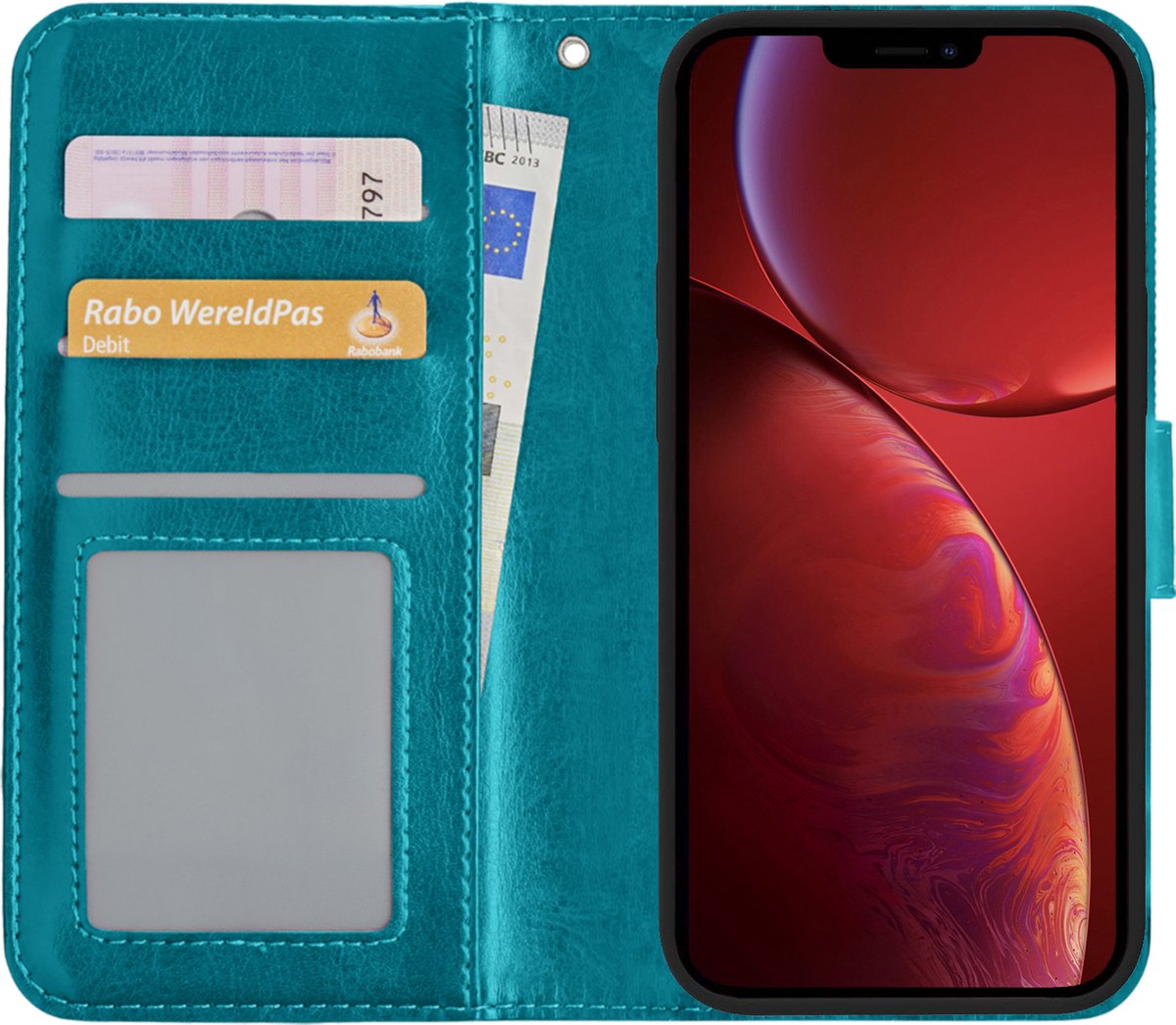 Hoesje - Met Pasjeshouder - Geschikt voor Apple iPhone 14 Pro - Luxe Bookcase Portemonee - Flip Case - Kunstleer Book Case - Flipcase - Book Cover - Walletcase - Portemonneehoes - Turquoise