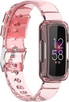 TPU Smartwatch bandje - Geschikt voor Fitbit Luxe clear TPU bandje - transparant-roze - Strap-it Horlogeband / Polsband / Armband