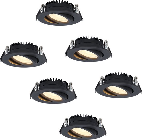 Set de 6 downlights LED Rome noir IP44 6 Watt 2700K dimmable inclinable garantie 5 ans