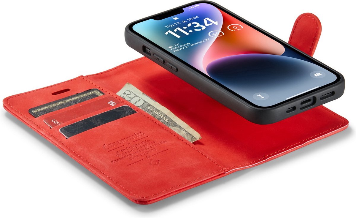iPhone 14 Bookcase hoesje - CaseMe - Effen Rood - Kunstleer