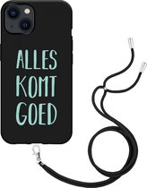 iPhone 13 Hoesje met Koord Zwart Alles Komt Goed - Designed by Cazy