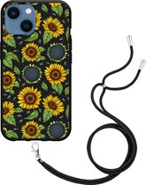 Hoesje Zwart met Koord Geschikt voor Apple iPhone 13 Mini Sunflowers