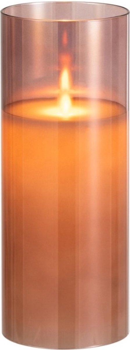 Mix en Match Living & Fashion Mix en Match Kaars Windlicht XL LED Bruin Roze Glas 25cmx10cm