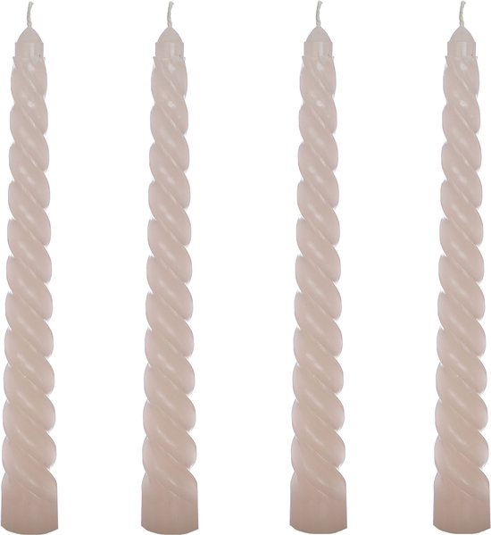 Comforder Set van 4 Gedraaide Kaarsen - 19cm Licht Roze - Lange Draai Dinerkaarsen - Swirl/Twist Candles