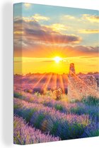OneMillionCanvasses - Canvas schilderij - Lavendel - Zonsondergang - Bloemen - Wolken - Canvas doek - 90x120 cm - Foto op canvas - Wanddecoratie