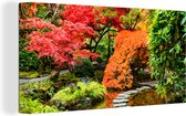Canvas schilderij - Bomen - Stenen - Pad - Natuur - Japans - Schilderijen op canvas - 80x40 cm - Canvasdoek - Muurdecoratie