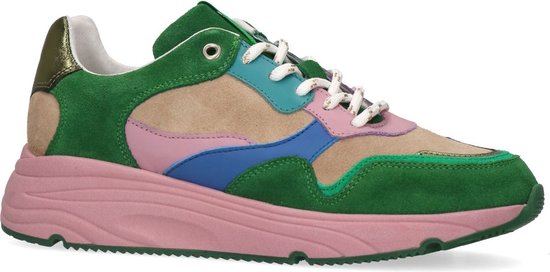 Manfield - Dames - Groene suède sneakers met roze zool - Maat 42 | bol.com