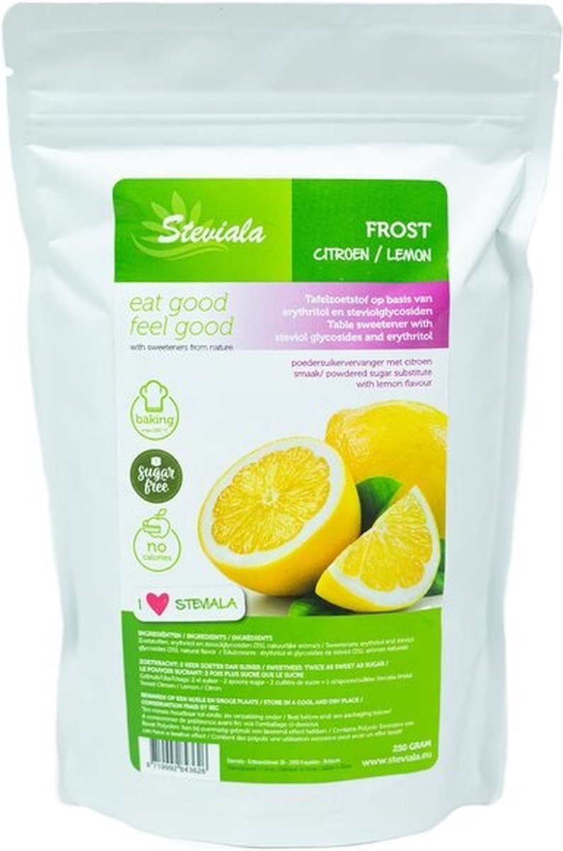 Steviala Frost Citroen - Suikervrij Poedersuiker uit Stevia en Erythritol - Gezond Alternatief voor Suiker - 250g