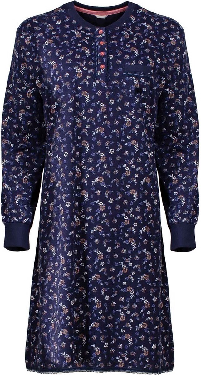 Tenderness Dames Nachthemd - Bloemen Patroon - Katoen - Blauw