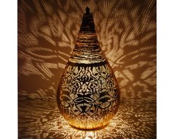 Oosterse metalen tafellamp Filigrain Druppel | 1 lichts | goud | metaal | Ø 30 cm | 55 cm hoog | eetkamer / woonkamer / slaapkamer lamp | landelijk / sfeervol design