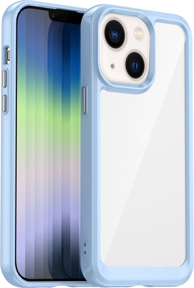 Mobigear Hoesje geschikt voor Apple iPhone 14 Telefoonhoesje Hardcase | Mobigear Crystal Backcover | iPhone 14 Case | Back Cover - Transparant / Blauw