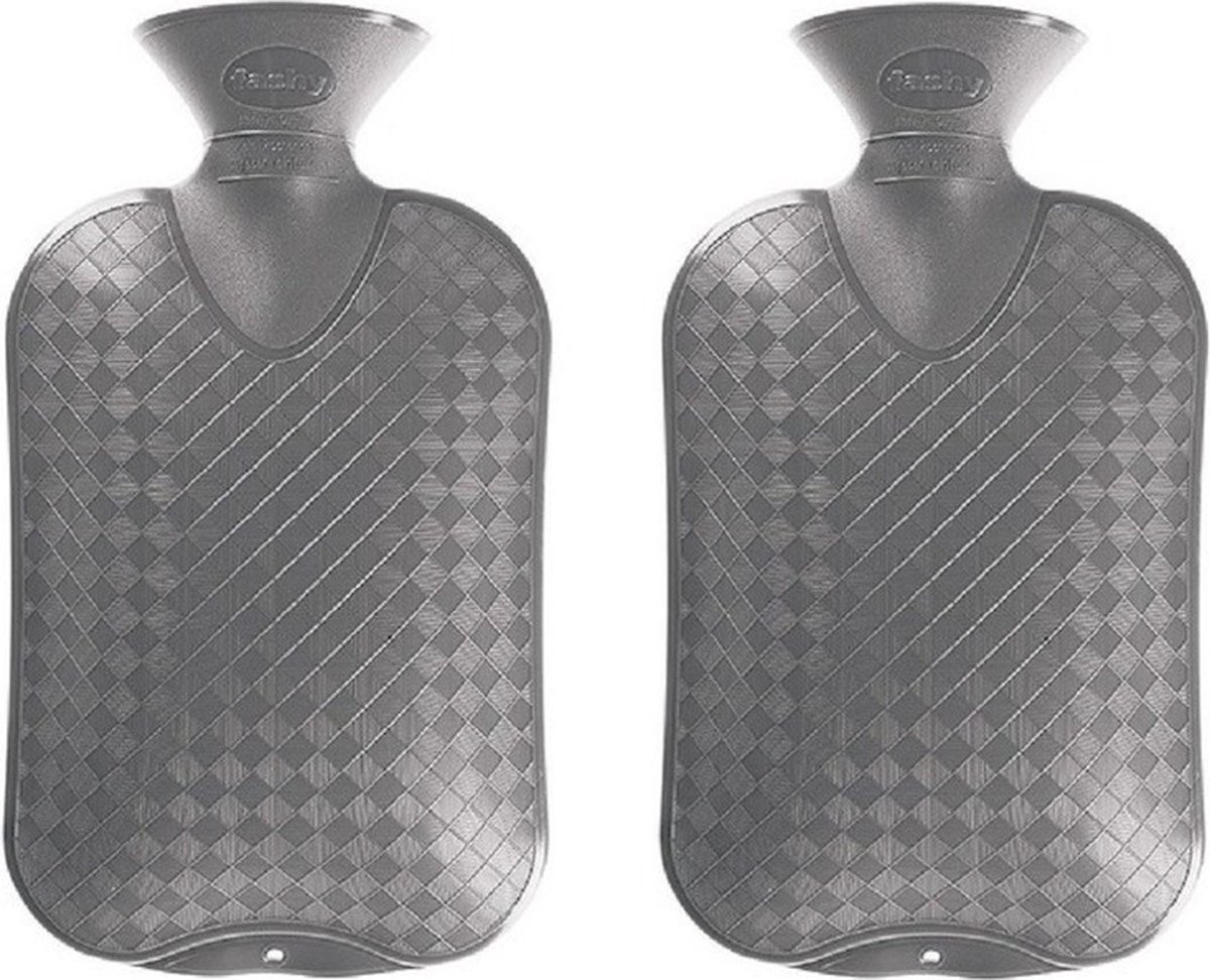 Goedkoopste 2x Kruiken grijs ruit/ribbel 2 liter - Warmwaterkruik
