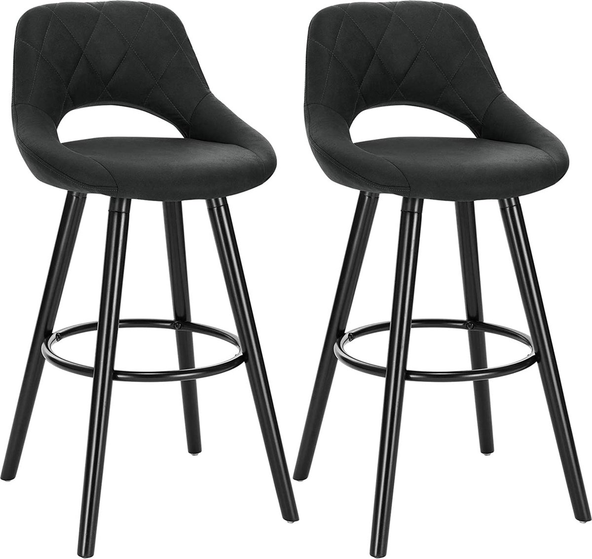 Furnibella - 2 Barkrukken set van 2 met Rugleuning,Barstoelen modern in Technologie stof,Antraciet