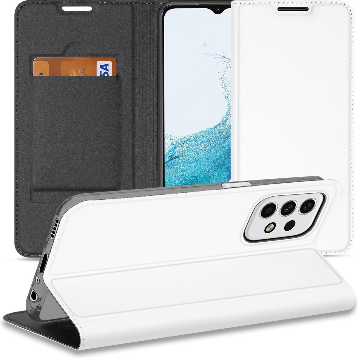 Hoesje Samsung Galaxy A23 Bookcase Wit met Pashouder en Standaard