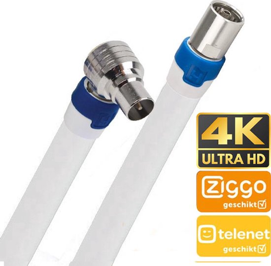 Coax kabel geschikt voor Ziggo & op de hand gemaakt 20 meter Wit IEC 4G...