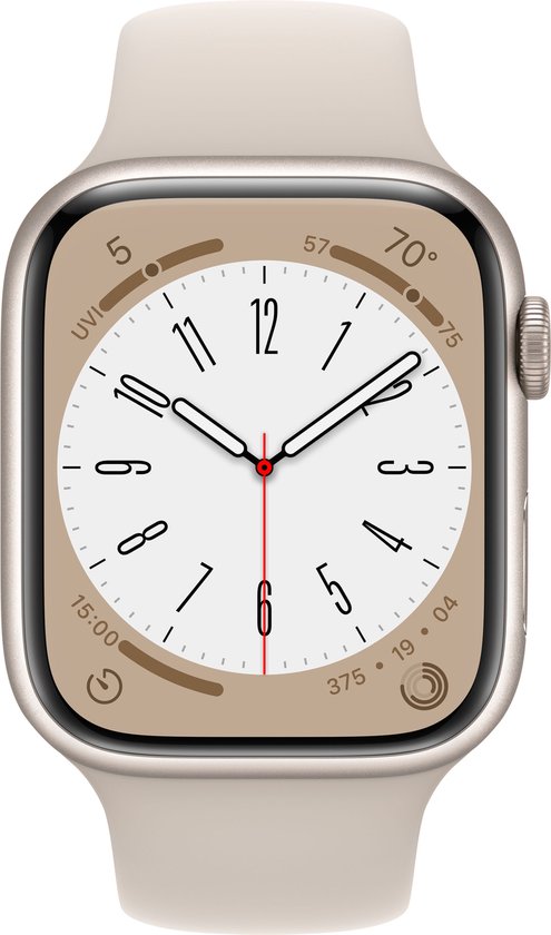 Apple Watch Series 8 - Smartwatch heren en dames - 45mm - Sterrenlicht Aluminium