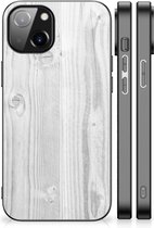 Backcover Soft Siliconen Hoesje Geschikt voor Apple iPhone 14 Telefoonhoesje met Zwarte rand Wit Hout