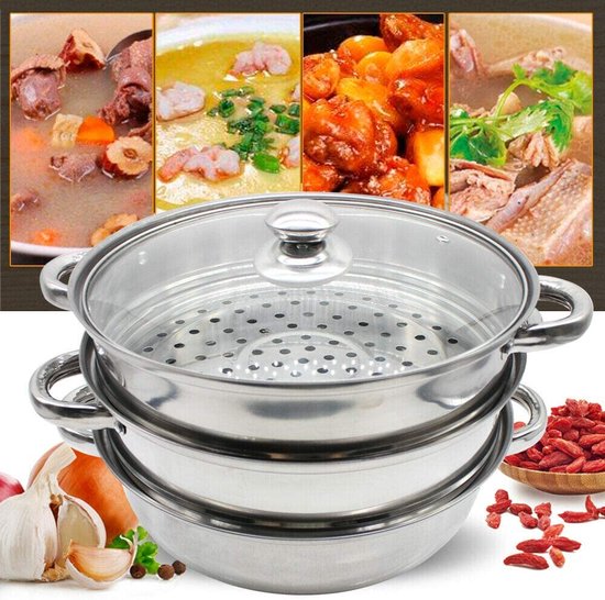 RVS Stoompot Voedsel Steamer Pan met Gehard Glas Deksel | bol.com