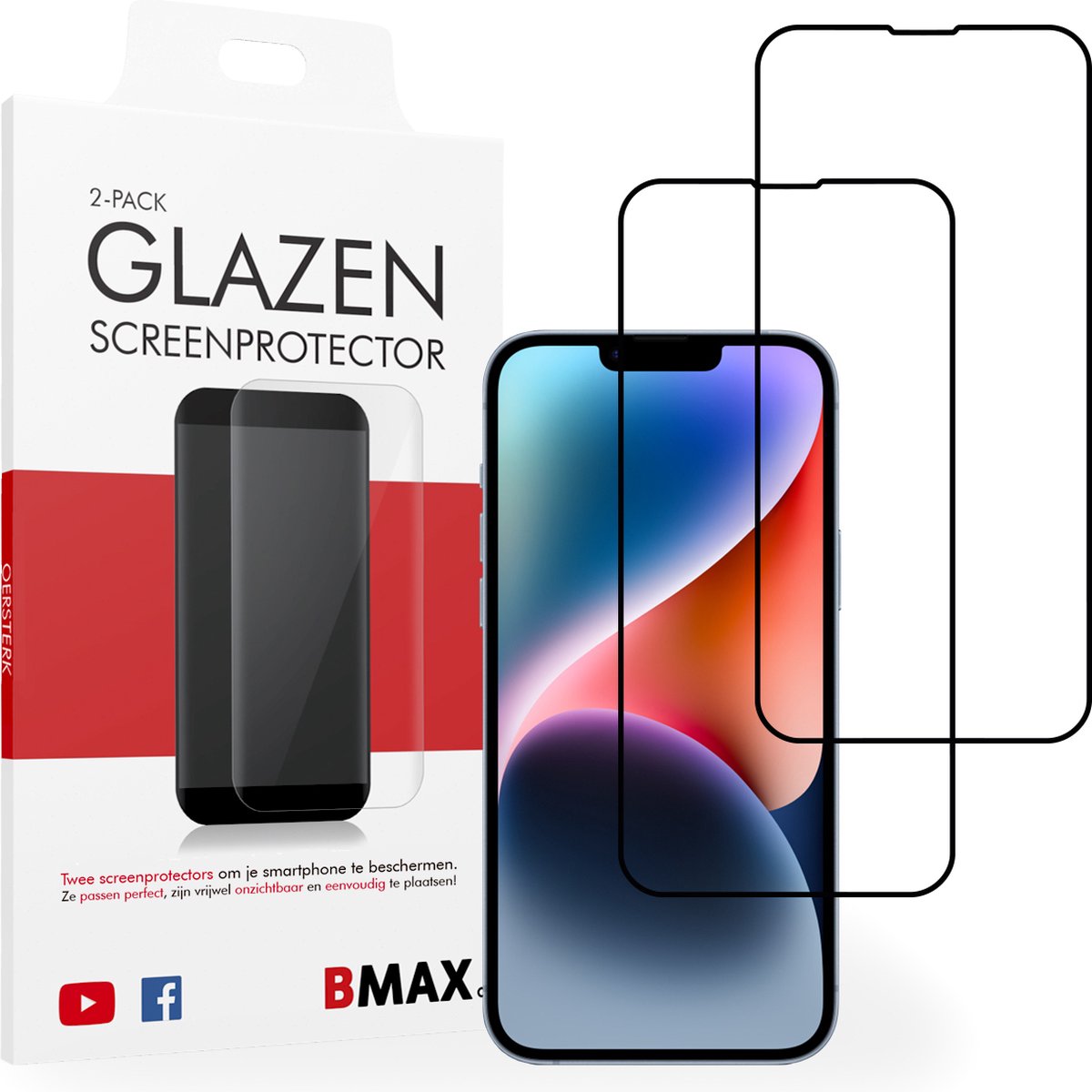 2-pack BMAX geschikt voor de iPhone 14 Plus Screenprotector - Full Cover - Gehard glas - Apple screenprotectors - Telefoonaccessoires - Telefonie & Accessoires - Beschermglas - Glas screenprotectors - Zwart