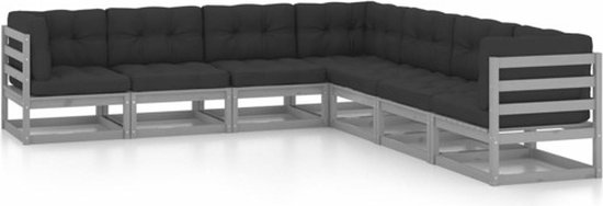 vidaXL Ensemble de salon 7 pièces avec coussins Bois de pin massif Gris
