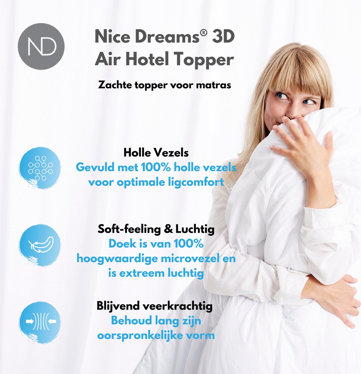 Nice Dreams - 3D Air Hotel Topper - Tweepersoons - 140x200 - Zachte topper  voor matras | bol.com