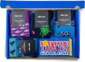 Vrolijke sokken met chocolade - Giftbox - Cadeau - Tropical - Blauw - Maat 36-40