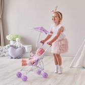 Teamson Kids Poppenwagen Met Parasol Voor Babypoppen - Accessoires Voor Poppen - Kinderspeelgoed - Purper/Sterren