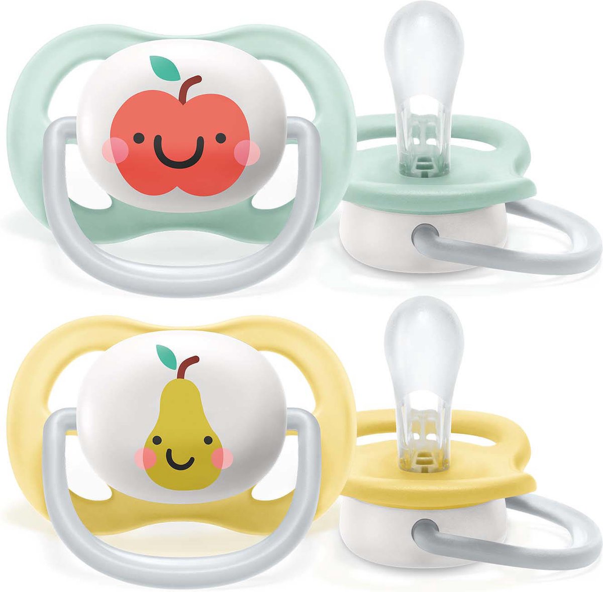 Goedkoopste Philips Avent Ultra Air Fopspeen - 0 tot 6 Maanden - 2 Speentjes - Groen/Geel Appel/Peer - SCF080/17
