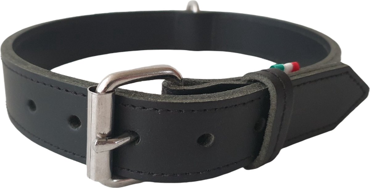 JACK AND VANILLA Double Halsband / Hondenhalsband - Echt Leder - Zwart - Nekomtrek: 47 - 53 cm (GRAAG ALVORENS BESTELLEN OPMETEN)