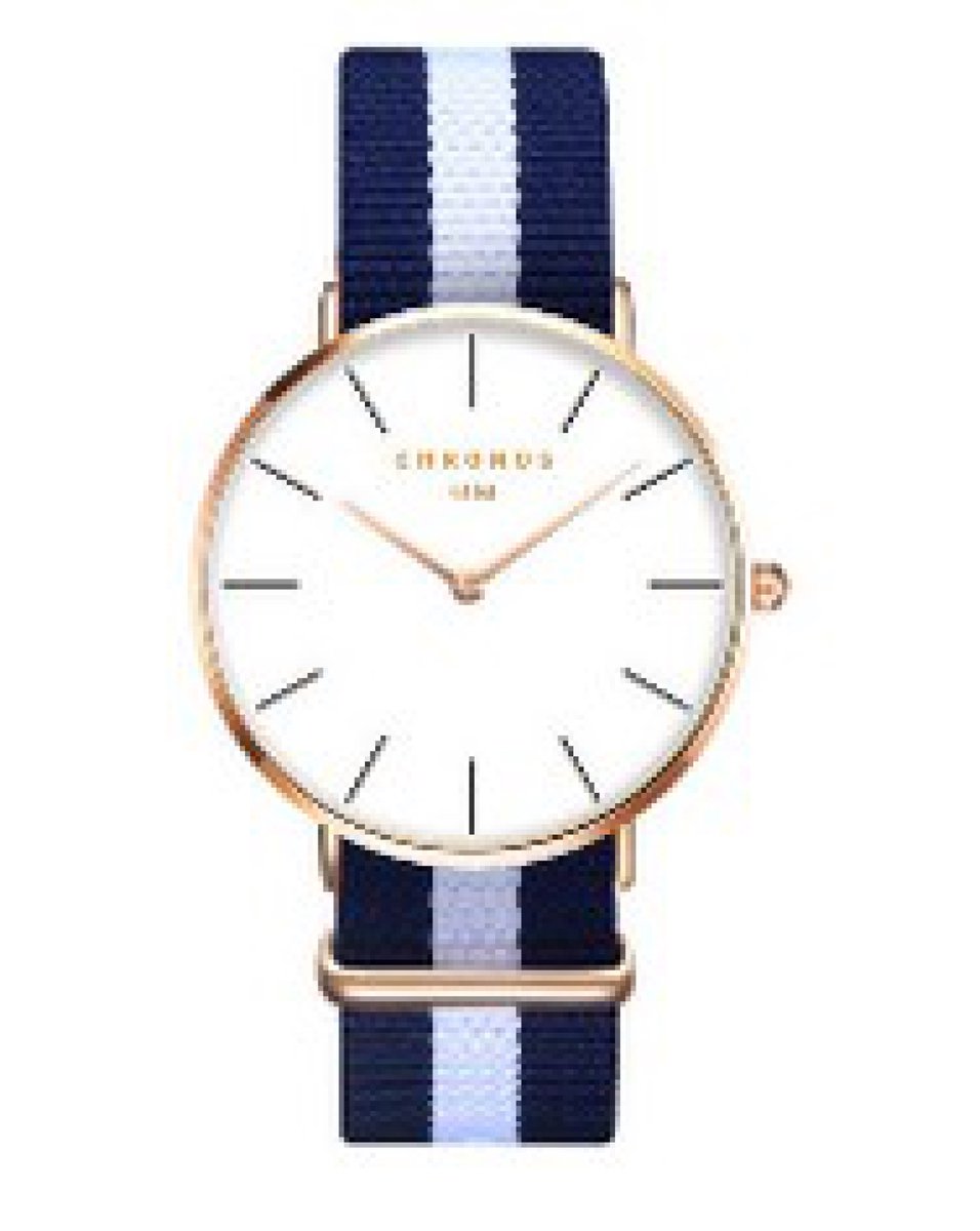 Hidzo Horloge Chronos Ø 37 mm - Blauw/Wit/Blauw - Inclusief horlogedoosje