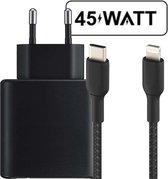 45W Quick Charger - Geschikt voor iPhone - Snellader USB C met USB C naar 8-PIN Kabel - Zwart