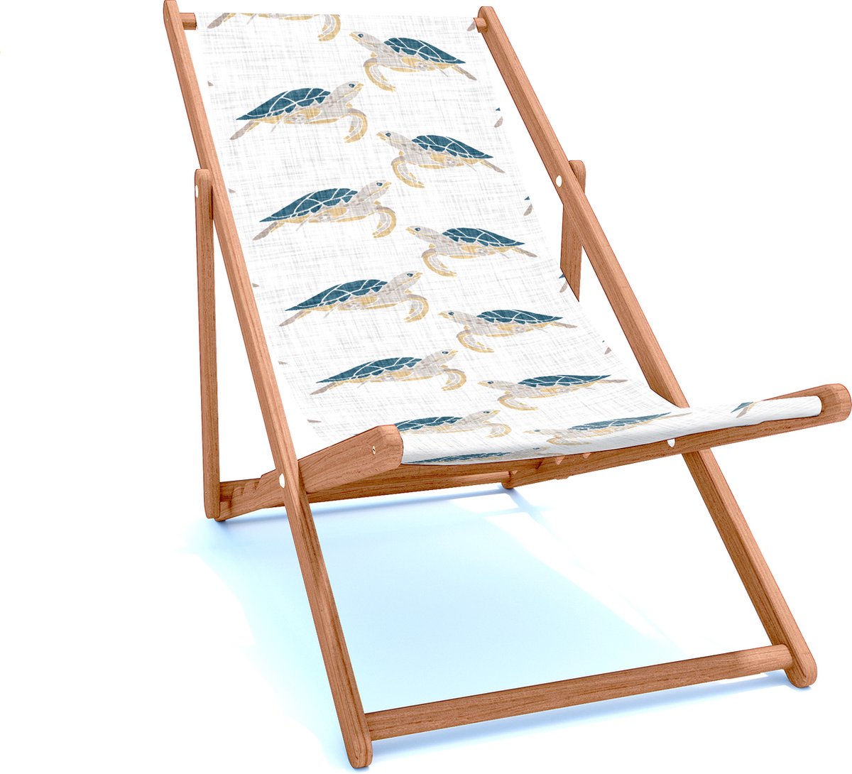 Holtaz Strandstoel Hout Inklapbaar Comfortabele Zonnebed Ligbed met verstelbare Lighoogte houten frame met stoffen Oceaan