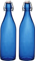 Cuisine Elegance set van 2x stuks weckflessen blauw beugeldop glas van 1 liter
