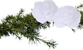 Fleurs de sapin de Noël sur clip - 2x pièces - blanc - plastique - 9 cm