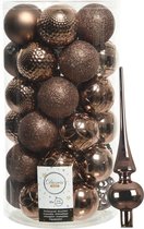 Kunststof kerstballen D6 cm - incl. glazen piek - walnoot bruin