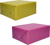 Pakket van 6x rollen Kraft inpakpapier/boeken kaftpapier paars en groen 200 x 70 cm