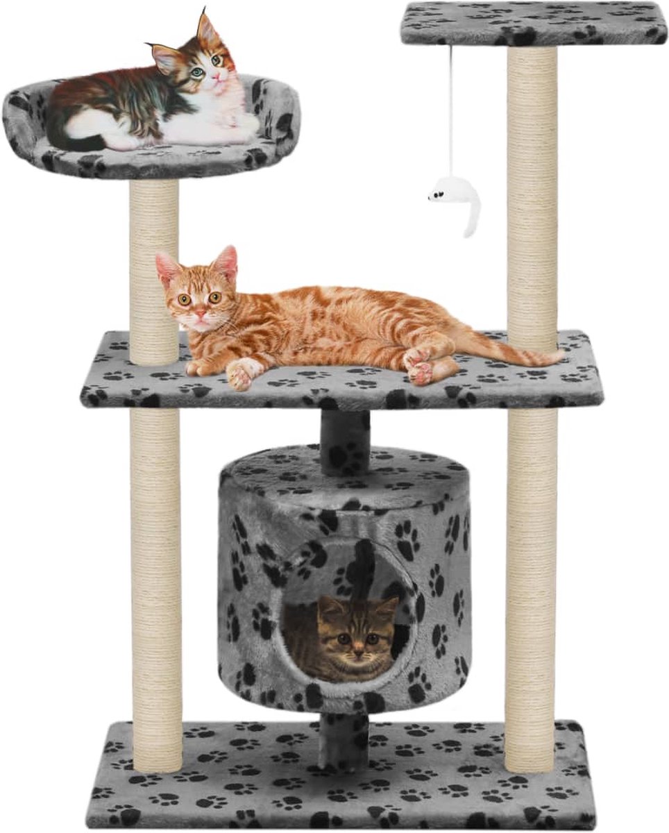 Decoways - Kattenkrabpaal met sisal krabpalen 95 cm pootafdrukken grijs