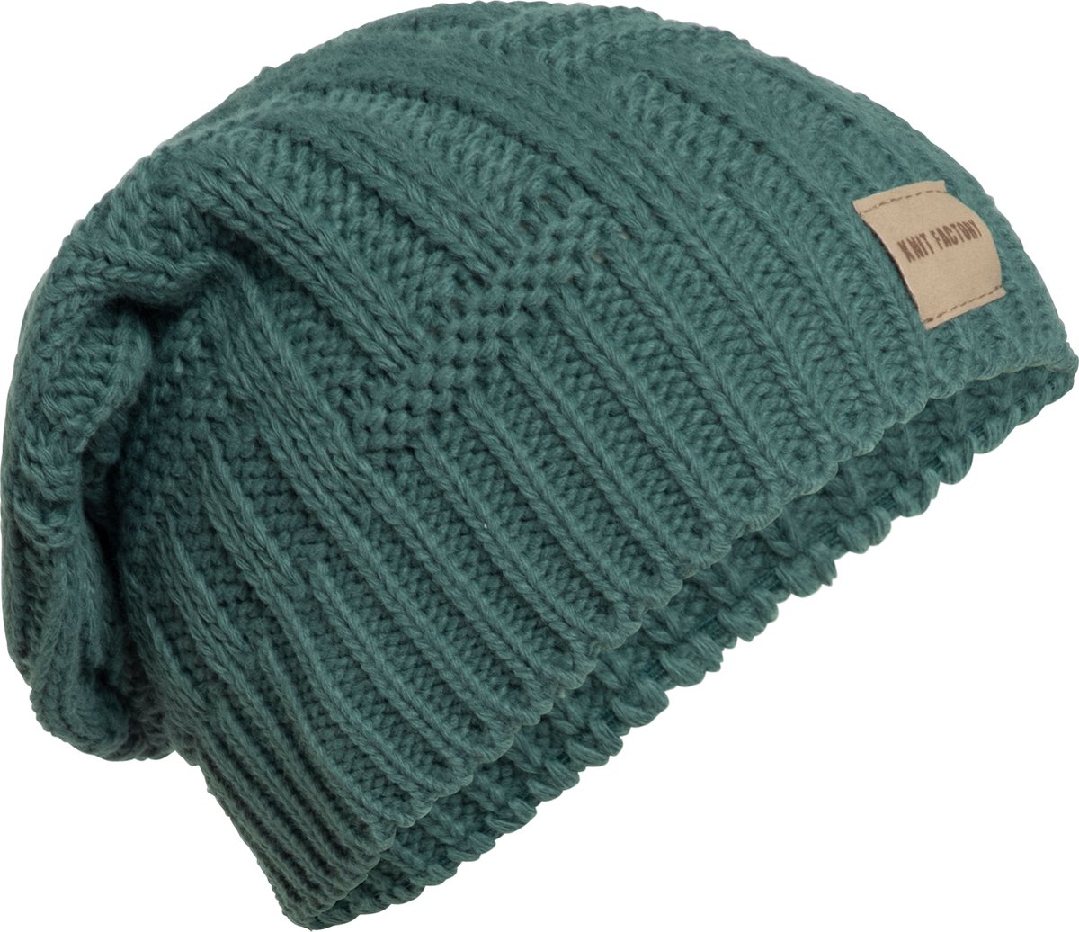 Knit Factory Bobby Gebreide Muts Heren & Dames - Sloppy Beanie hat - Laurel - Warme groene Wintermuts - Unisex - One Size