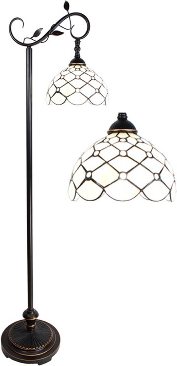 Tiffany Vloerlamp 152 cm Bruin Beige Glas Staande Lamp Glas in Lood Tiffany Lamp